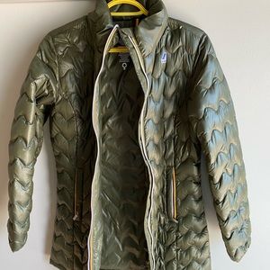 Pre-Loved K-Way Puffer Jacket in Khaki, Size 8